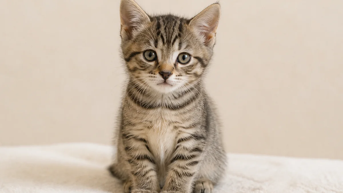 Six-week-old domestic kitten sitting and looking forward